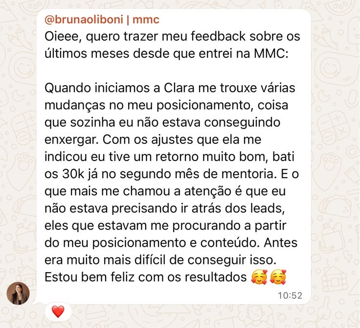 Print do depoimento de Bruna Oliboni